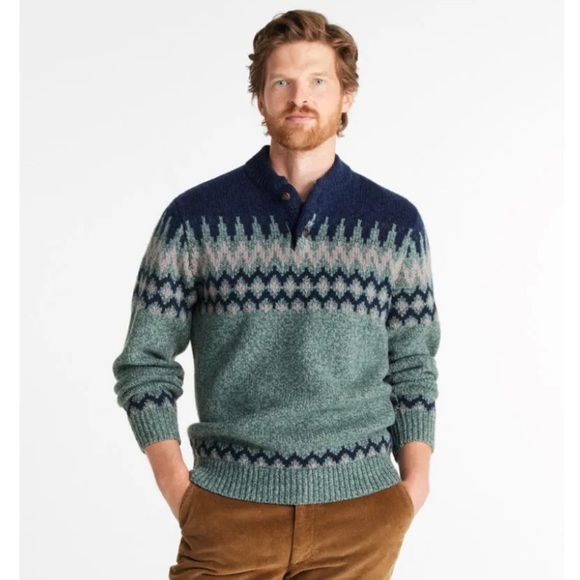 L.L. Bean Other - L.L. Bean sz L 100% wool navy green fair isle button neck sweater
